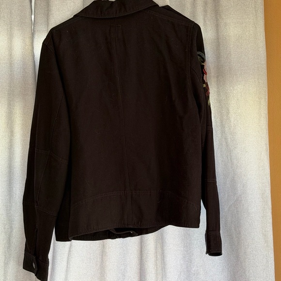 Kensie Black Floral Embroidered Moto Jacket Asymmetrical Zipper Size large - Picture 4 of 13